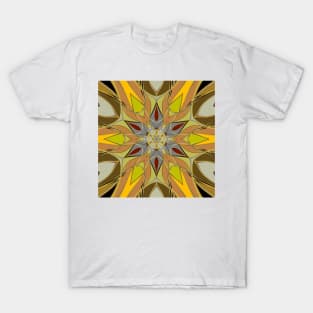 Cartoon Mandala Flower Yellow Grey and Red T-Shirt